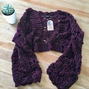 Deep Plum Crochet Cropped Sweater NWT